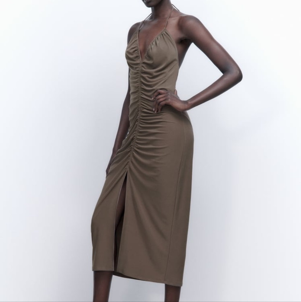 Zara Ruched Midi Dress Mink